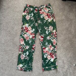 Cupcakes & Cashmere Green Floral Silky Pajama Pants Size Large